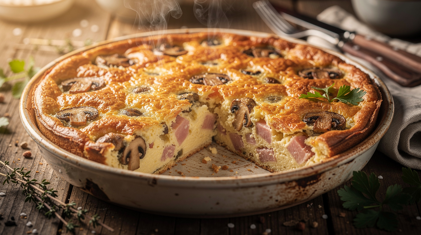 Clafoutis salé aux champignons et jambon : la recette réconfortante qui séduit toute la famille