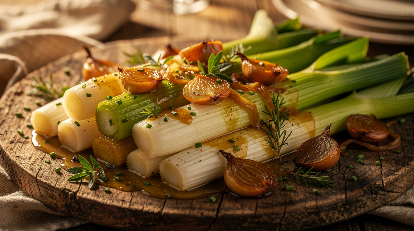Philippe Etchebest : poireaux vinaigrette aux échalotes caramélisées et vinaigre de xérès