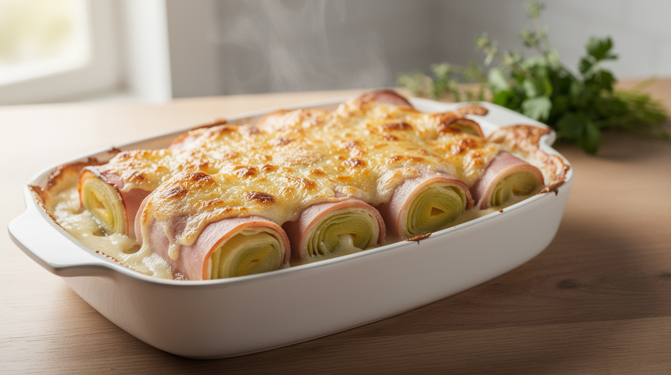 Savourez un gratin léger de poireaux et jambon en un rien de temps