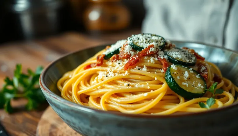 Spaghetti guanciale et courgettes : une recette italienne simple et savoureuse
